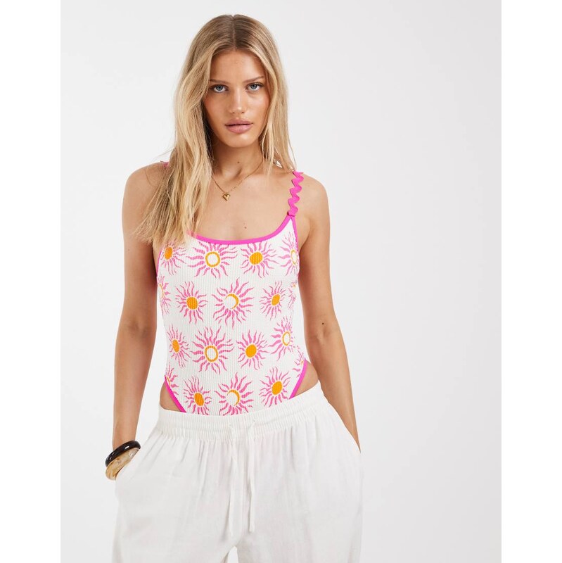 River Island sun print swimsuit in white 114339519