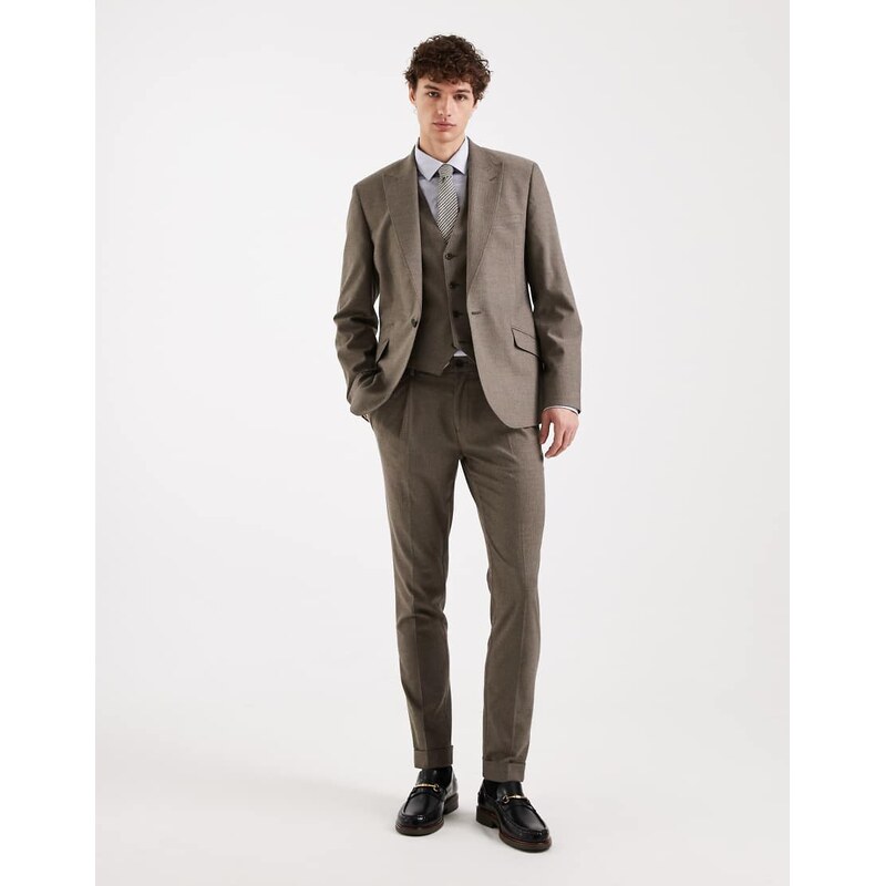 ASOS DESIGN skinny wool look suit trouser in khaki herringbone