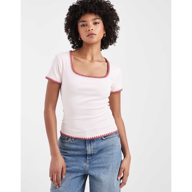 ASOS DESIGN shrunken tee with contrast blanket stitch detailing