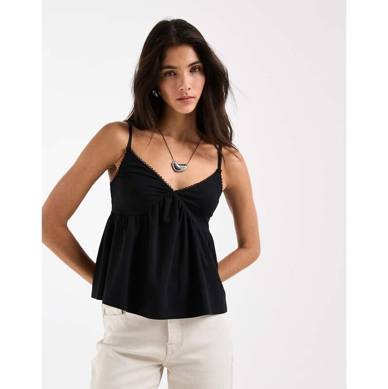 ASOS DESIGN trim detail babydoll cami in black