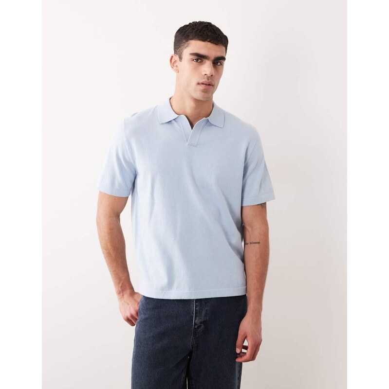 ASOS DESIGN Essential relaxed fine-knit notch polo in blue