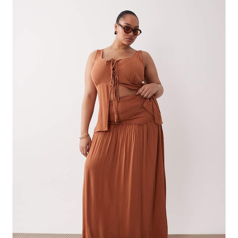 Esmee Curve maxi beach skirt co-ord in rust-Brown 114343070
