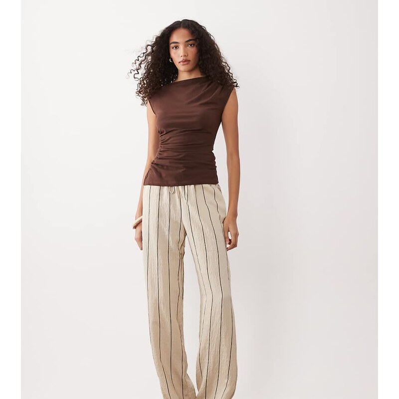 JDY Tall wide leg trouser in beige and black stripe 114343119
