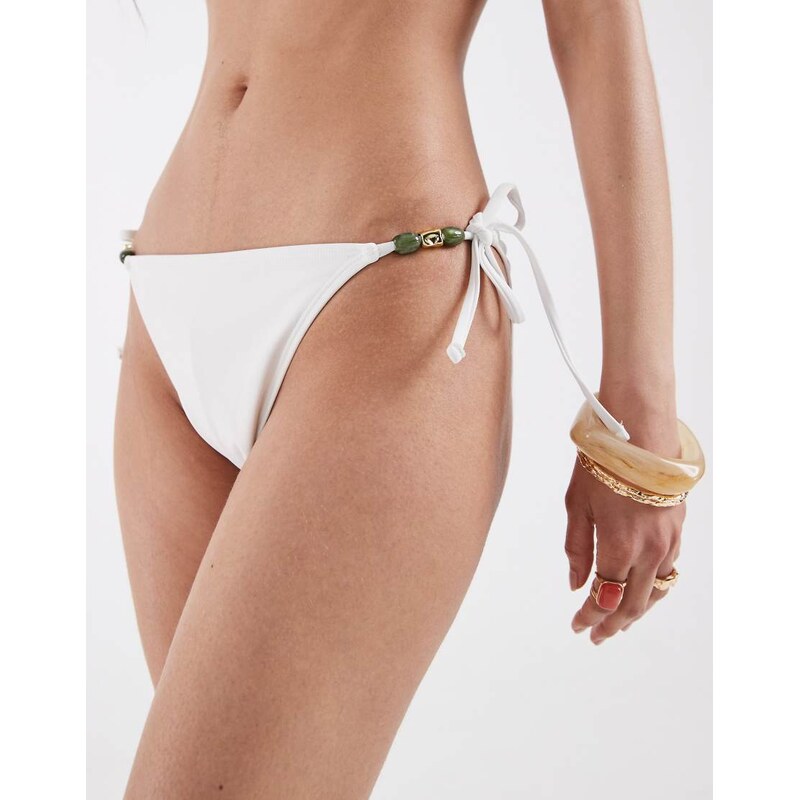 4th & Reckless bead detail tie side brazilian bikini bottoms co-ord in 114343139