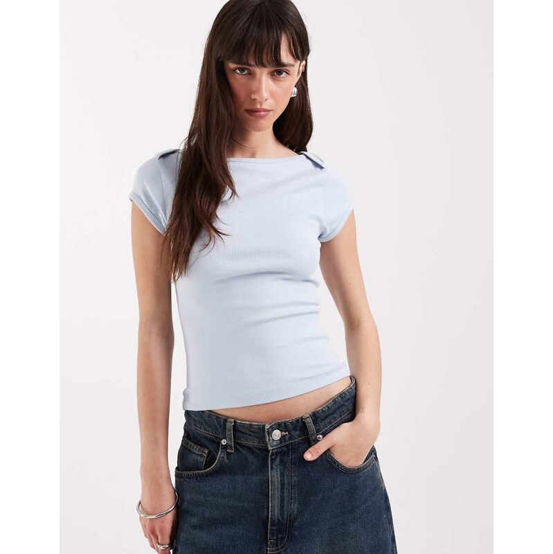ASOS DESIGN boat neck short sleeve baby tee in light blue