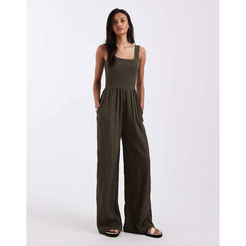 Brave Soul scoop neck jumpsuit in khaki-Green 114343046