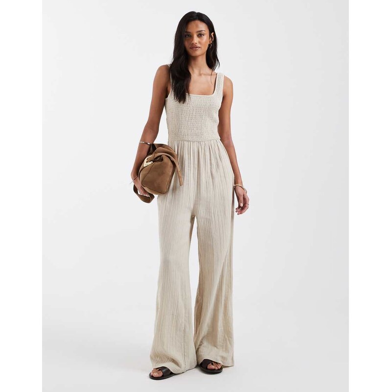 Brave Soul scoop neck jumpsuit in cream-White 114343044