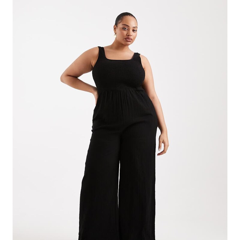 Brave Soul Plus Brave Soul Curve scoop neck jumpsuit in black 114343043