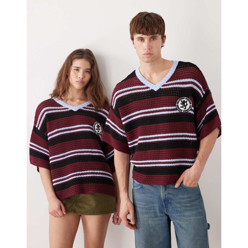 COLLUSION Unisex knitted football t-shirt in red 114343107
