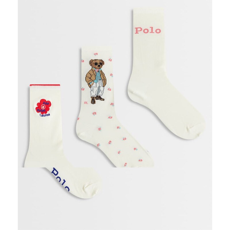 Polo Ralph Lauren 3 pack bear socks gift box in ivory-White 114343131
