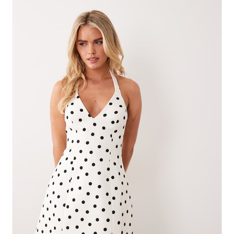 Forever New Petite crepe halter mini dress in porcelain spot-Red