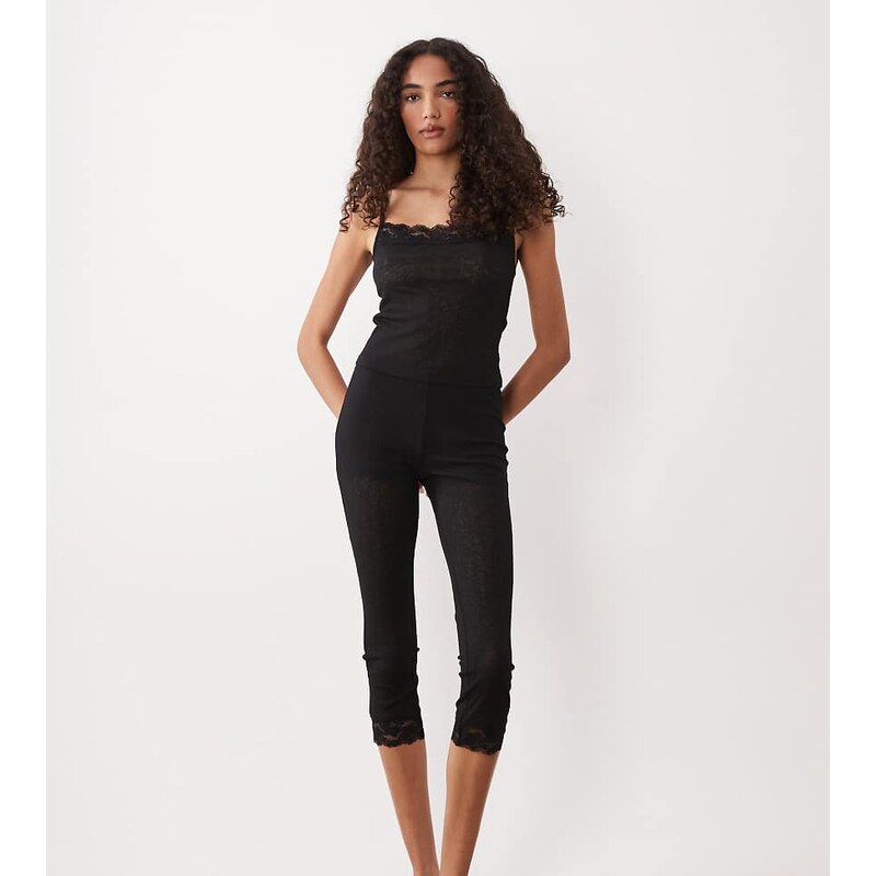 ASOS Tall ASOS DESIGN Tall semi sheer capri pyjama trouser with lace 114375257