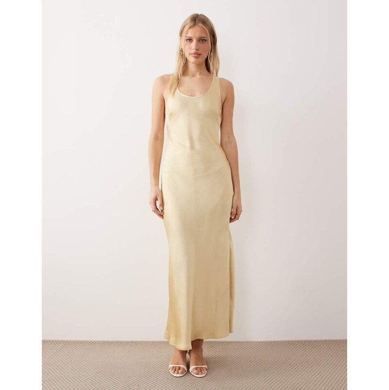 ASOS DESIGN scoop satin maxi dress in buttermilk-Yellow