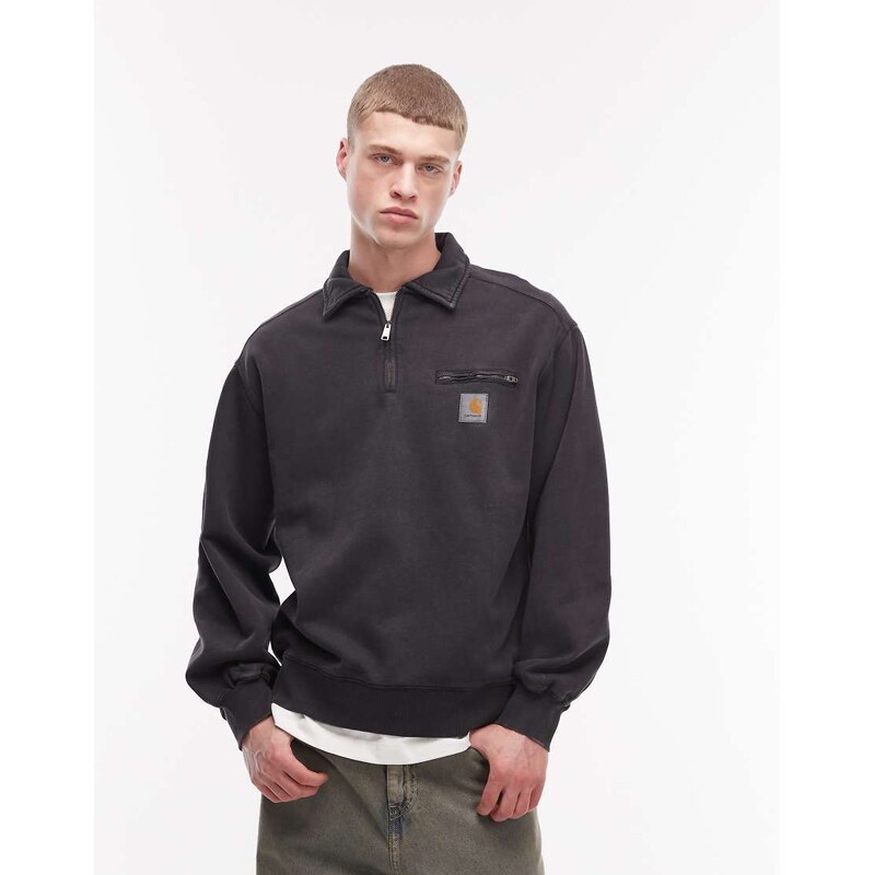 Carhartt WIP detroit half zip sweatshirt in washed black
