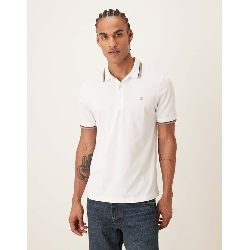Farah Elton short sleeve tipped logo polo shirt in white
