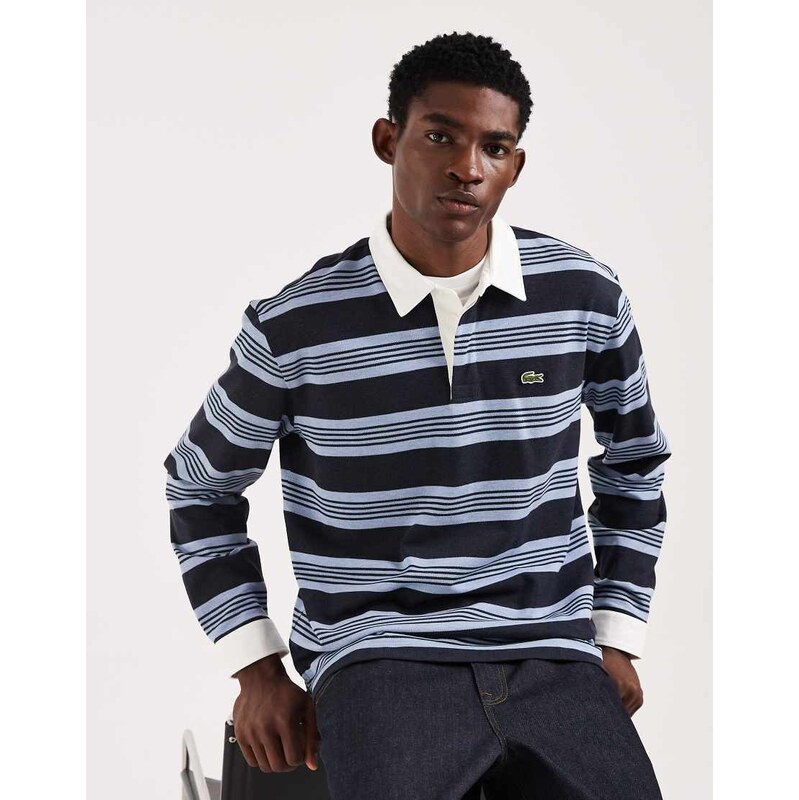 Lacoste stripe rugby shirt in blue