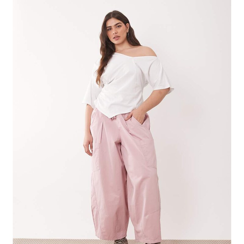 ASOS Curve ASOS DESIGN Curve pull on barrel trousers in pink
