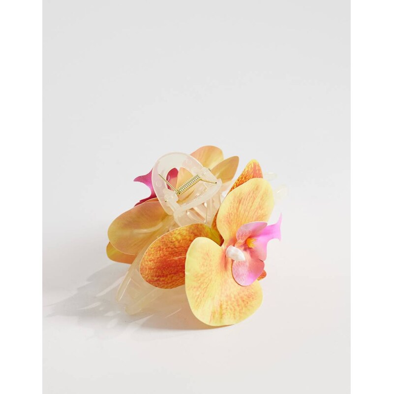Pieces 3d floral hair claw in peach caramel orange-Neutral 114343287