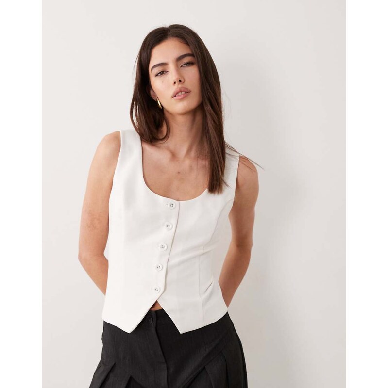 Abercrombie & Fitch round neck tailored vest in white