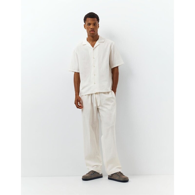 Pull&Bear linen blend trousers in white
