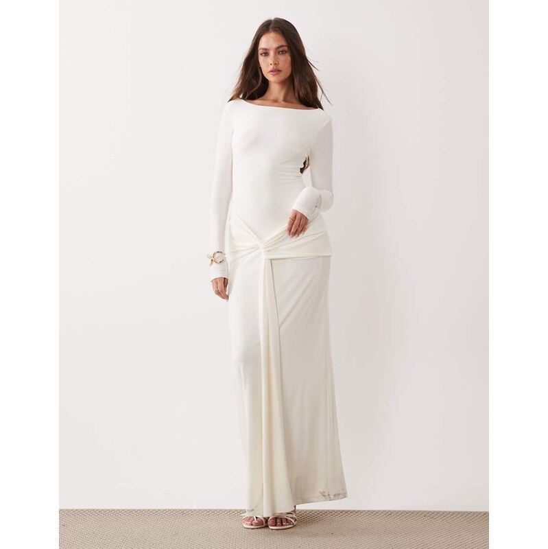 Forever New slinky long sleeve drape maxi dress in cream-White 115089486