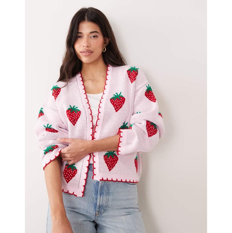 Miss Selfridge edge to edge cardigan with all over Strawberry