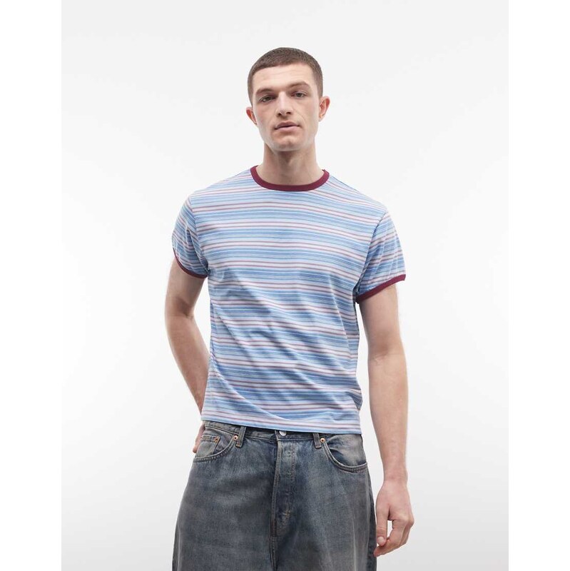 Reclaimed Vintage fitted striped ringer in blue stripe-Multi