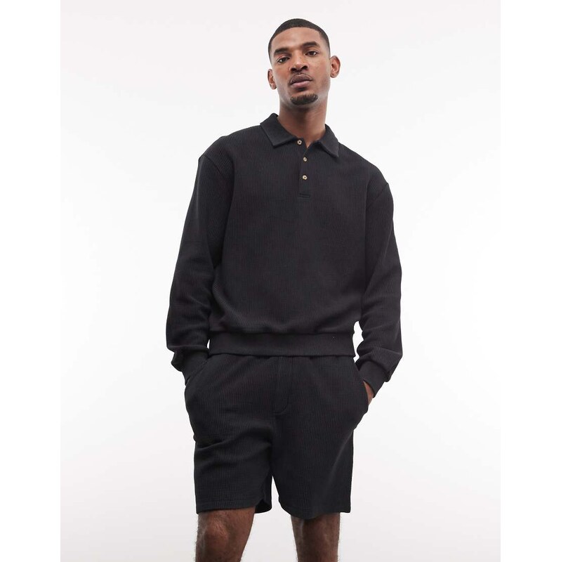 ASOS DESIGN loose ribbed jersey shorts in black