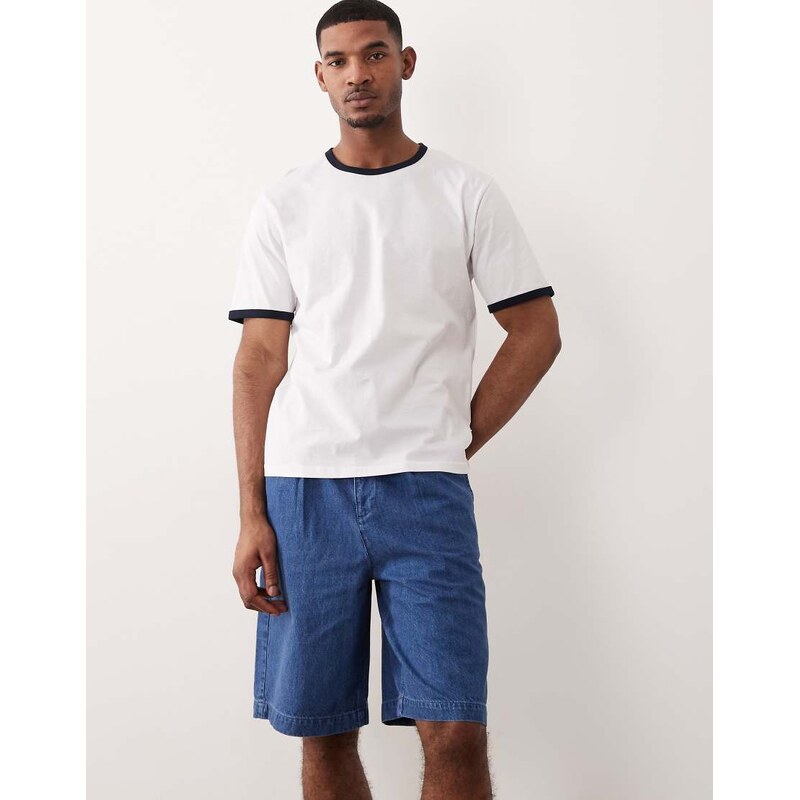 ASOS DESIGN lightweight loose denim jorts in mid wash blue with