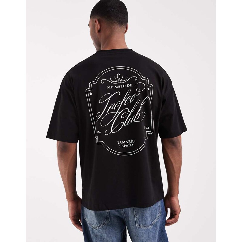ASOS DESIGN oversized t-shirt with text graphic in black