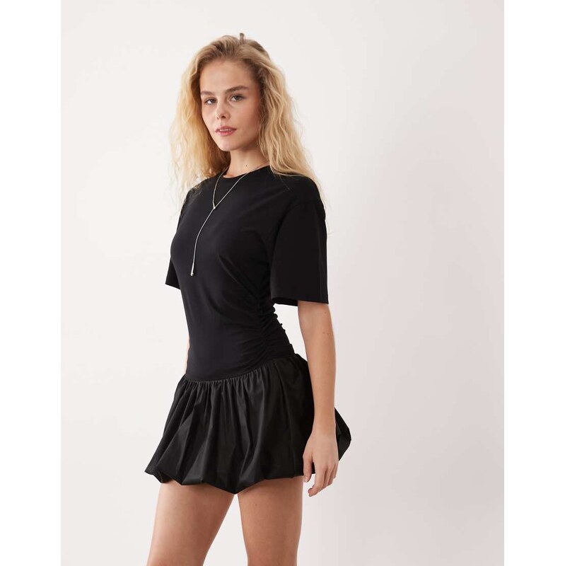 ASOS DESIGN cinched waist bubble hem mini dress in black