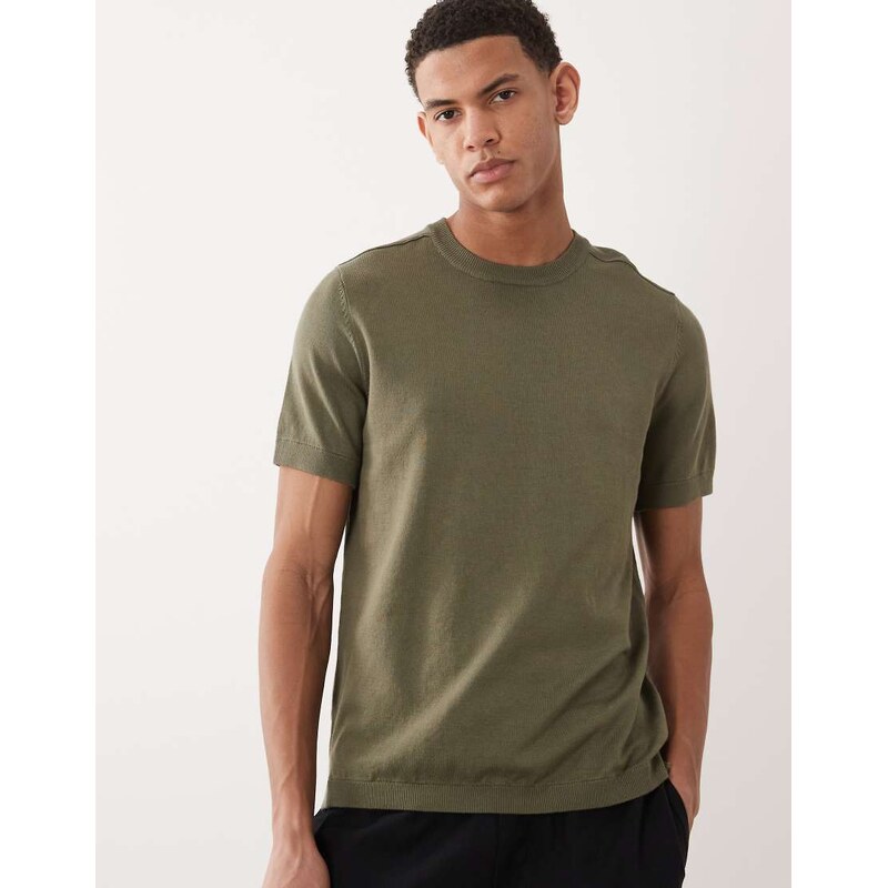 River Island knitted t-shirt in khaki-Green