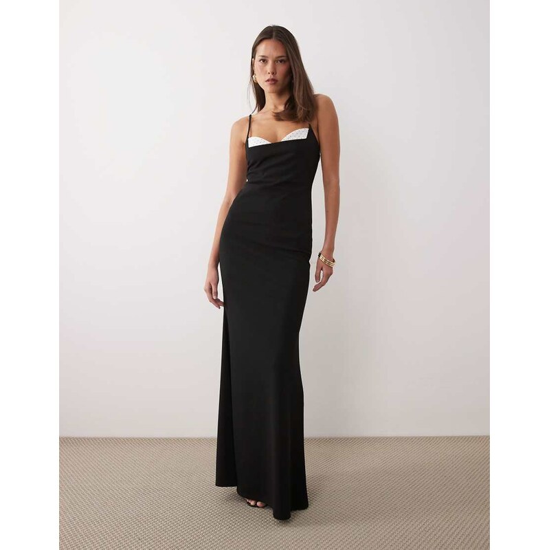 ASOS DESIGN maxi dress with skinny straps and polka dot bust