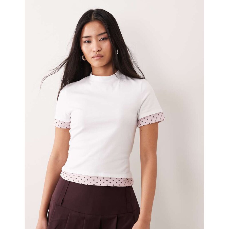 ASOS DESIGN short sleeve double layer polka dot top in white