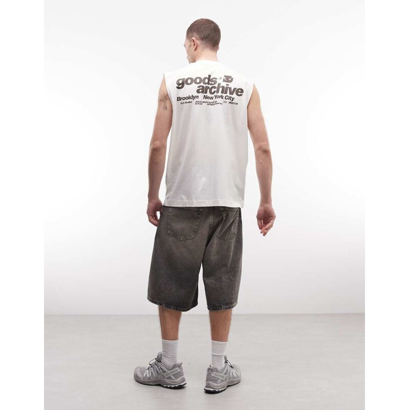 ASOS DESIGN oversized tank with goods archive text graphic in