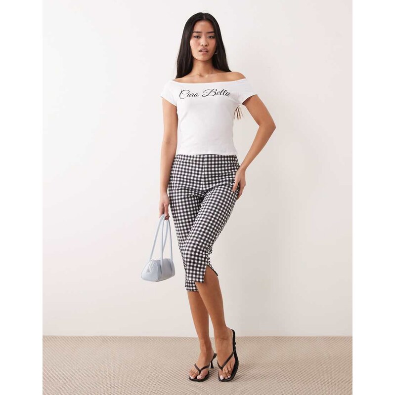 ASOS DESIGN jersey capri legging in mono gingham print-Multi