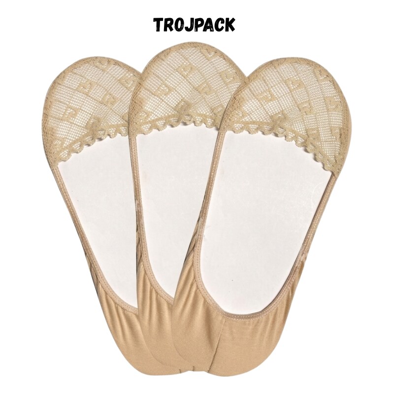 Dámské ponožky do balerín s krajkou hnědé Evona, trojpack