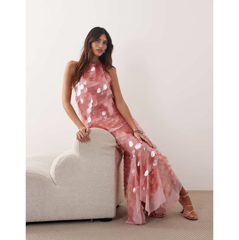 ARRANGE shard sequin square cut hem midi skirt co-ord in pink 115119347