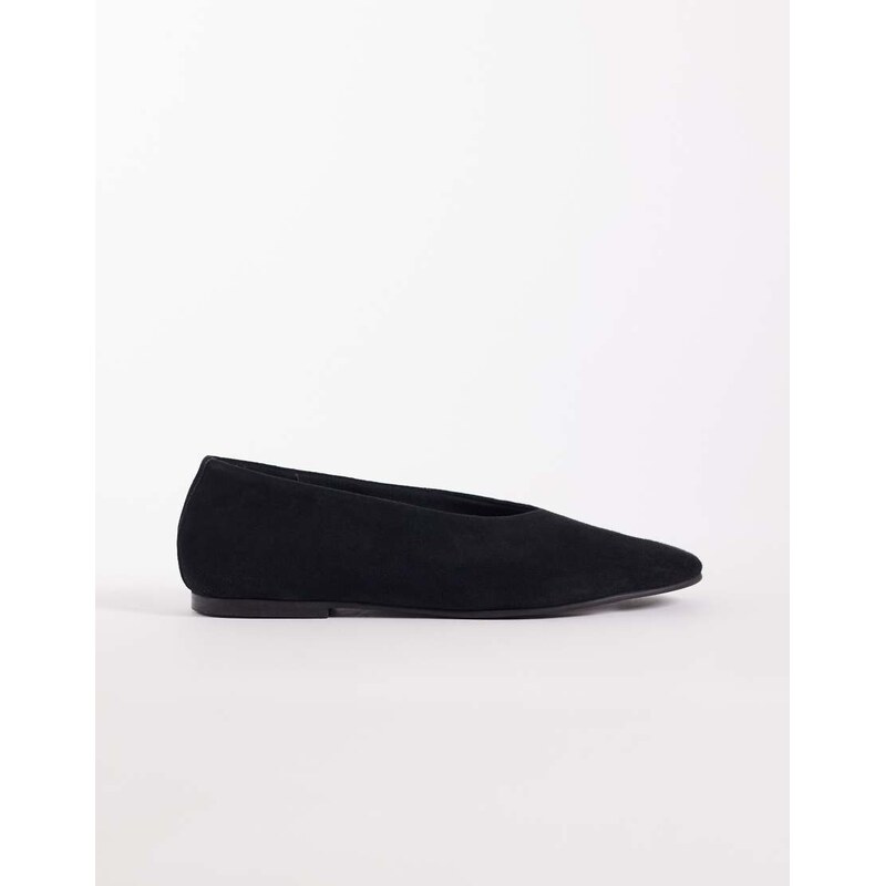 ASOS DESIGN Lock premium round toe ballets in black suede 115517222
