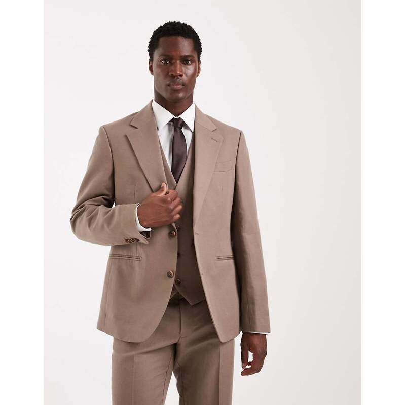 ASOS DESIGN slim suit jacket in linen rich beige twill-Neutral