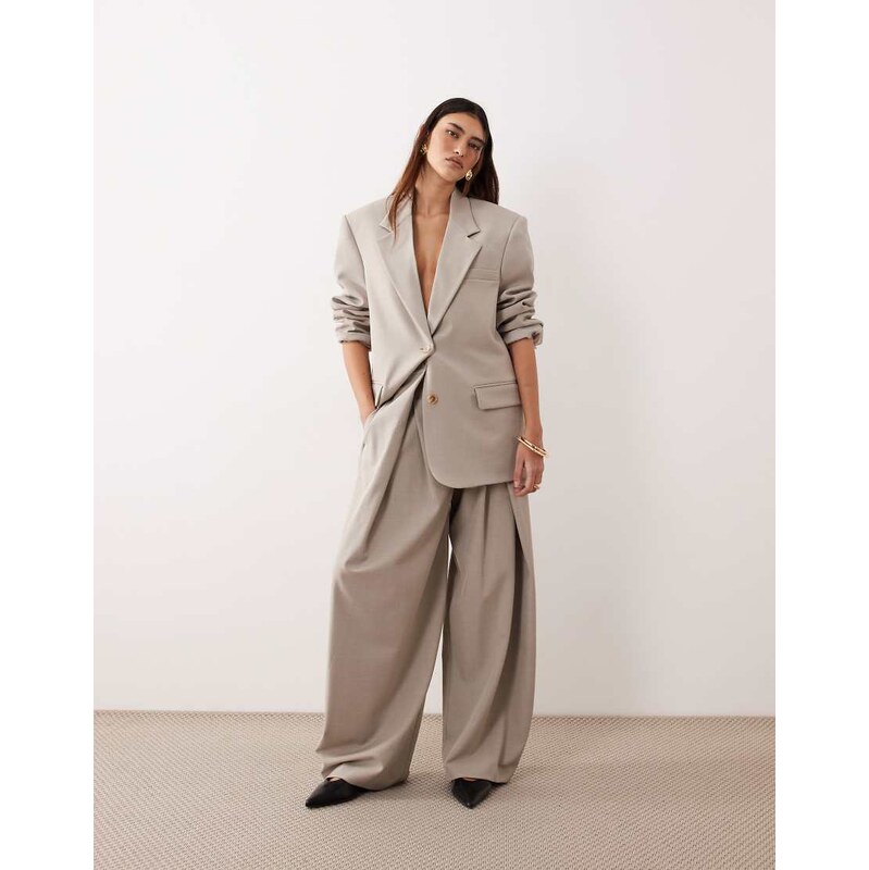 ARRANGE pleat front wide leg trousers co-ord in grey - TAN-Brown 114534817