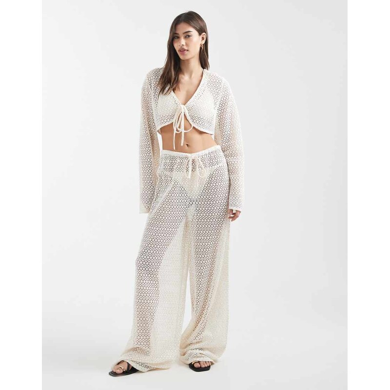 Aray crochet beach trouser in white 115005329