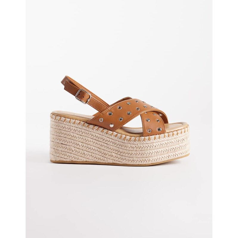 South Beach studded espadrille wedge sandals in brown 114584456