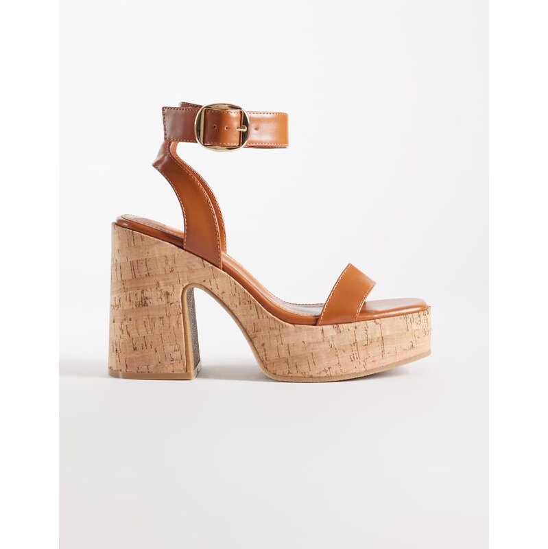 South Beach double buckle wedge sandals in tan-Brown 115078965