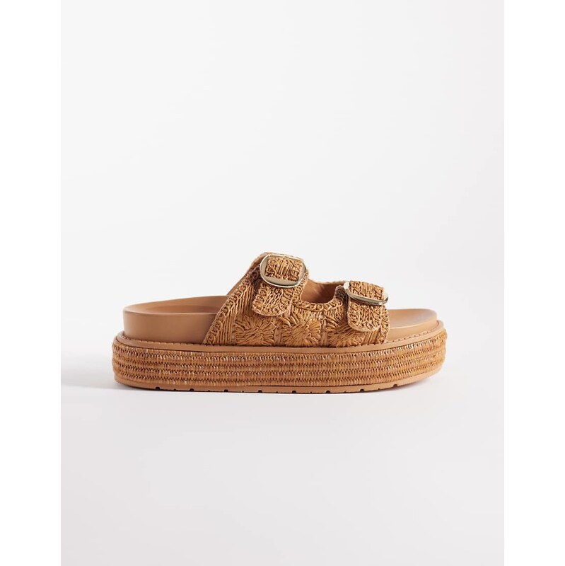South Beach double buckle platform sandals in tan-Neutral 115518908