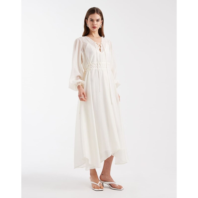 4th & Reckless chiffon tie front balloon sleeve asymmetric