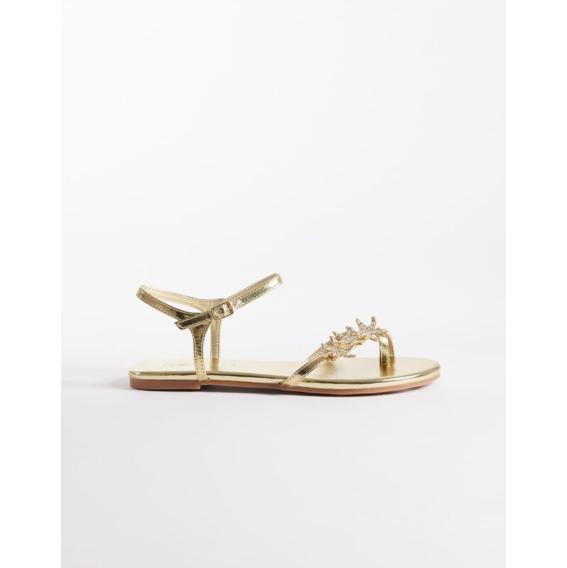 Public Desire Elina strappy flat sandals with sea shells in gold