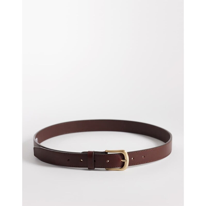 ASOS DESIGN smart leather single stud belt with rounded edge