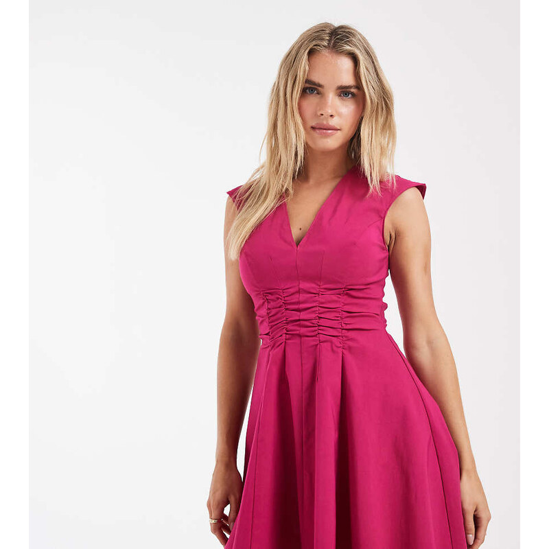 ASOS Petite ASOS DESIGN Petite v neck ruched bengaline mini