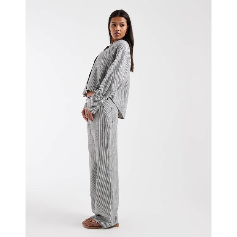 GAP co-ord striped linen mix trouser in striped grey-Neutral